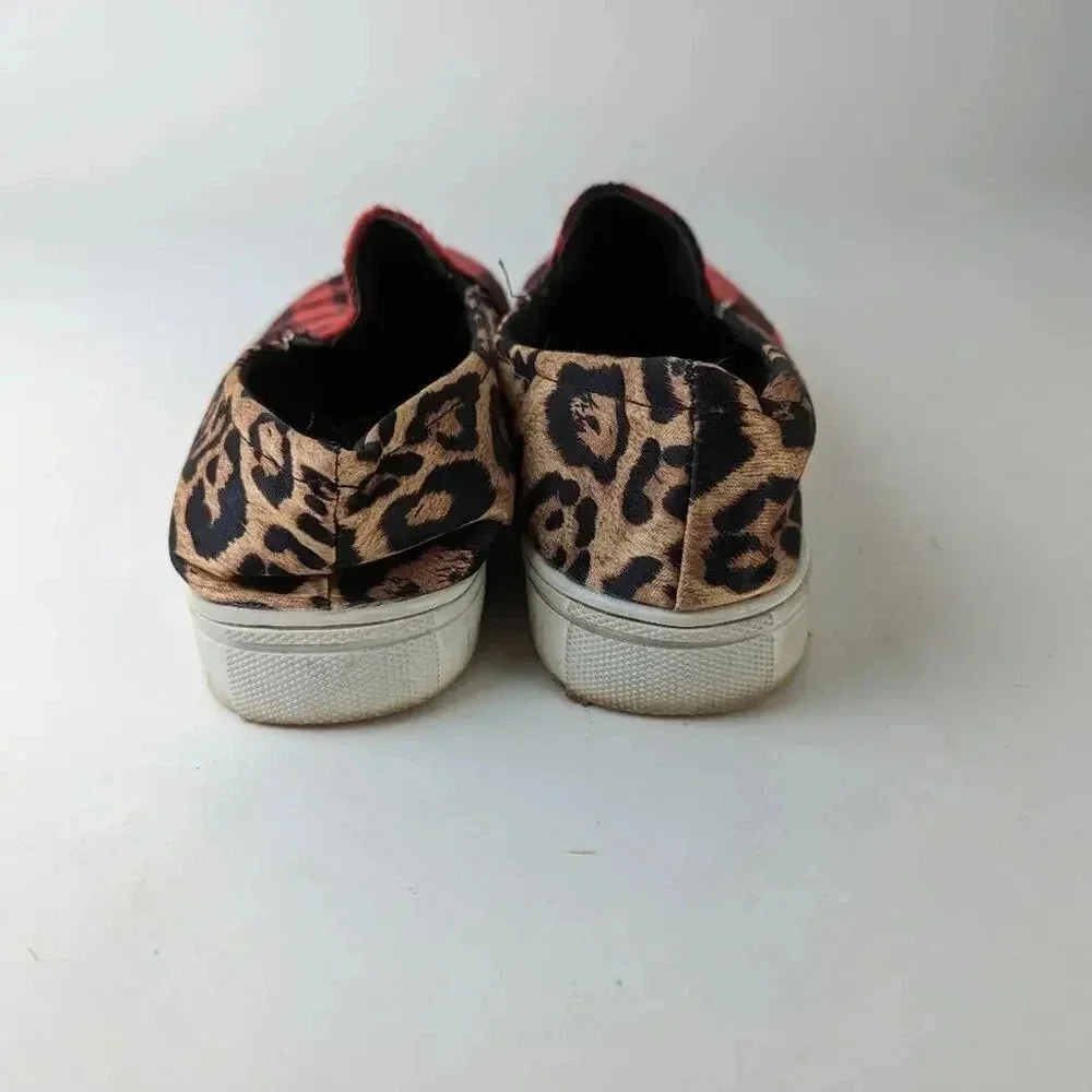Plaid Leopard Slip Ons - 9
